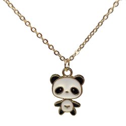 Standing Panda Enamel Charm Necklace Gold