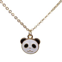 Round Panda Head Enamel Charm Necklace Gold