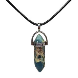 Blue Grey Jasper Gemstone Hexagonal Pointed Pendant Necklace