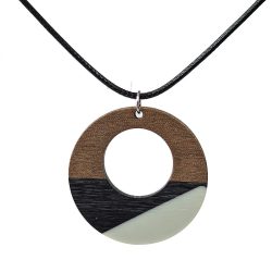 Black White Hollow Large Hoop Resin Wood Necklace
