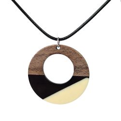 Black Cream Hollow Large Hoop Resin Wood Necklace