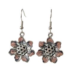 Antique Silver Six Petal Flower Earrings