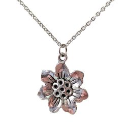 Antique Silver Six Petal Flower Necklace