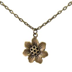 Antique Bronze Six Petal Flower Necklace