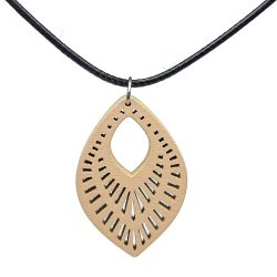 Large Decorative Diamond Wood Pendant Cream Necklace