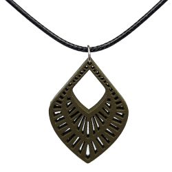 Large Decorative Diamond Wood Pendant Green Necklace