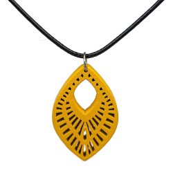 Large Decorative Diamond Wood Pendant Yellow Necklace