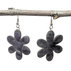 Resin Acetate Large Black Grey Daisy Flower Earrings