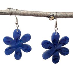Resin Acetate Large Blue Daisy Flower Earrings