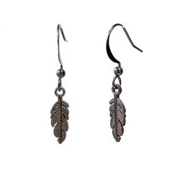 Gunmetal Black Tiny Feather Charm Earrings
