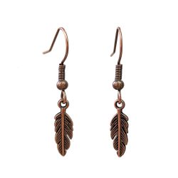 Antique Copper Tiny Feather Charm Earrings