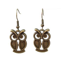 Antique Bronze Cute Small Hollow Owl Earrings