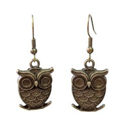 Antique Bronze Cute Round Owl Earrings