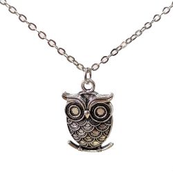 Antique Silver Cute Round Owl Necklace