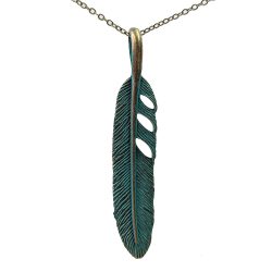Antique Bronze Patina Large Feather Leaf Necklace