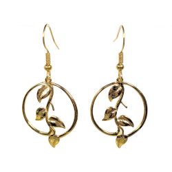 Gold Branch with Leaves Leaf Hoop Earrings