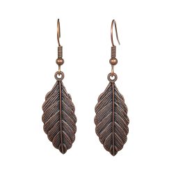 Detailed Oval Leaf Antique Copper Earrings