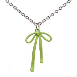 Double-Sided Bow Pendant Green Necklace