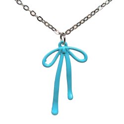 Double-Sided Bow Pendant Sky Blue Necklace