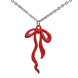 Red Color Coated Wavy Bow Necklace