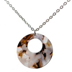 Brown Grey Double Round Resin Acrylic Necklace