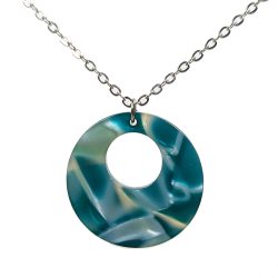 Blue Yellow Double Round Resin Acrylic Necklace