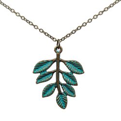 Antique Bronze Patina Branch With Leaves Leaf Necklace