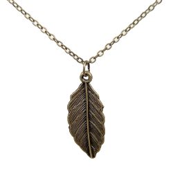 Detailed Oval Leaf Pendant Antique Bronze Necklace