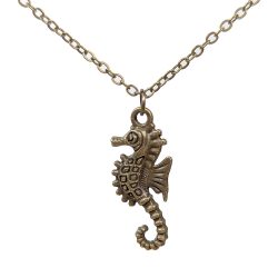 Antique Bronze Detailed Seahorse Charm Necklace