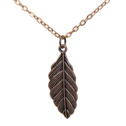Detailed Oval Leaf Pendant Antique Copper Necklace