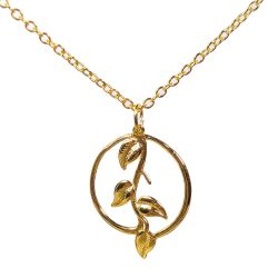 Gold Branch with Leaves Leaf Hoop Necklace