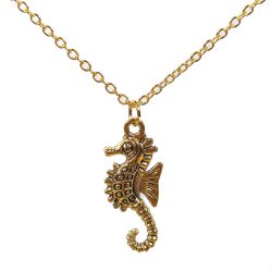 Antique Gold Detailed Seahorse Charm Necklace