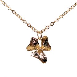 14K Real Gold Plated Decorative Round Orchid Flower Charm Necklace