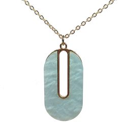 Oval Gold Light Blue Resin Acrylic Pendant Necklace