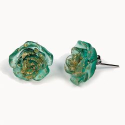 Green Flower Gold Leaf Resin Stud Post Earrings