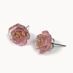 Purple Flower Gold Leaf Resin Stud Post Earrings