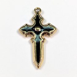 18k Real Gold Plated Stainless Steel Black Enamel Cross Charm