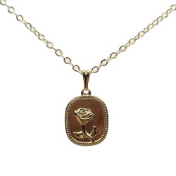 18k Real Gold Plated Stainless Steel Oval Rose Flower Necklace