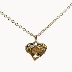 18k Real Gold Plated Stainless Steel Hammered Heart Necklace