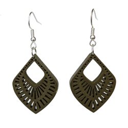 Large Decorative Diamond Wood Pendant Green Earrings