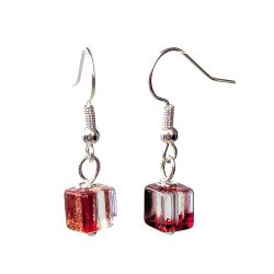 Dainty Glass Cube Silver Earrings