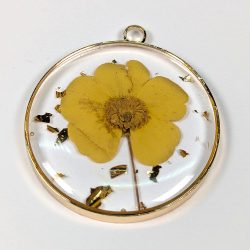Round Real Yellow Flower Gold Leaf Resin Pendant Gold