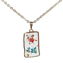 Rectangle Real Red Blue Flower Resin Necklace