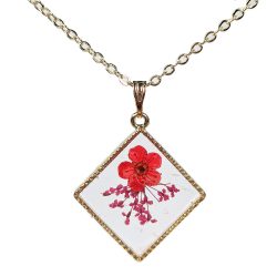 Diamond Real Red Flowers Resin Gold Necklace
