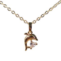 18K Real Gold Plated Dipped Rhinestone Dolphin Necklace