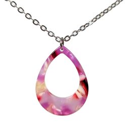 Pink Purple White Double Teardrop Resin Acrylic Necklace