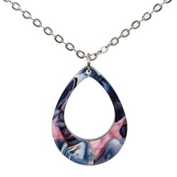 Blue Pink Purple Black Double Teardrop Resin Acrylic Necklace