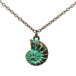 Antique Bronze Patina Shark Eye Shell Necklace