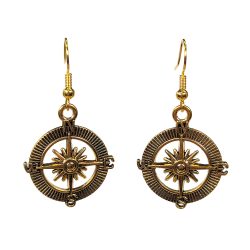 Hollow Nautical Compass Antique Gold Earrings