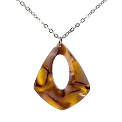 Brown Beige Gold Black Diamond Teardrop Resin Acrylic Necklace